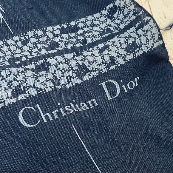 Vintage Christian Dior Navy Printed Raw Hem Scarf - Picture 8 of 10